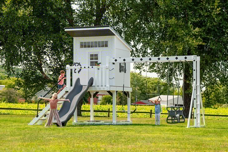 Cottage Playhouse Swing Set Hero Main (2)