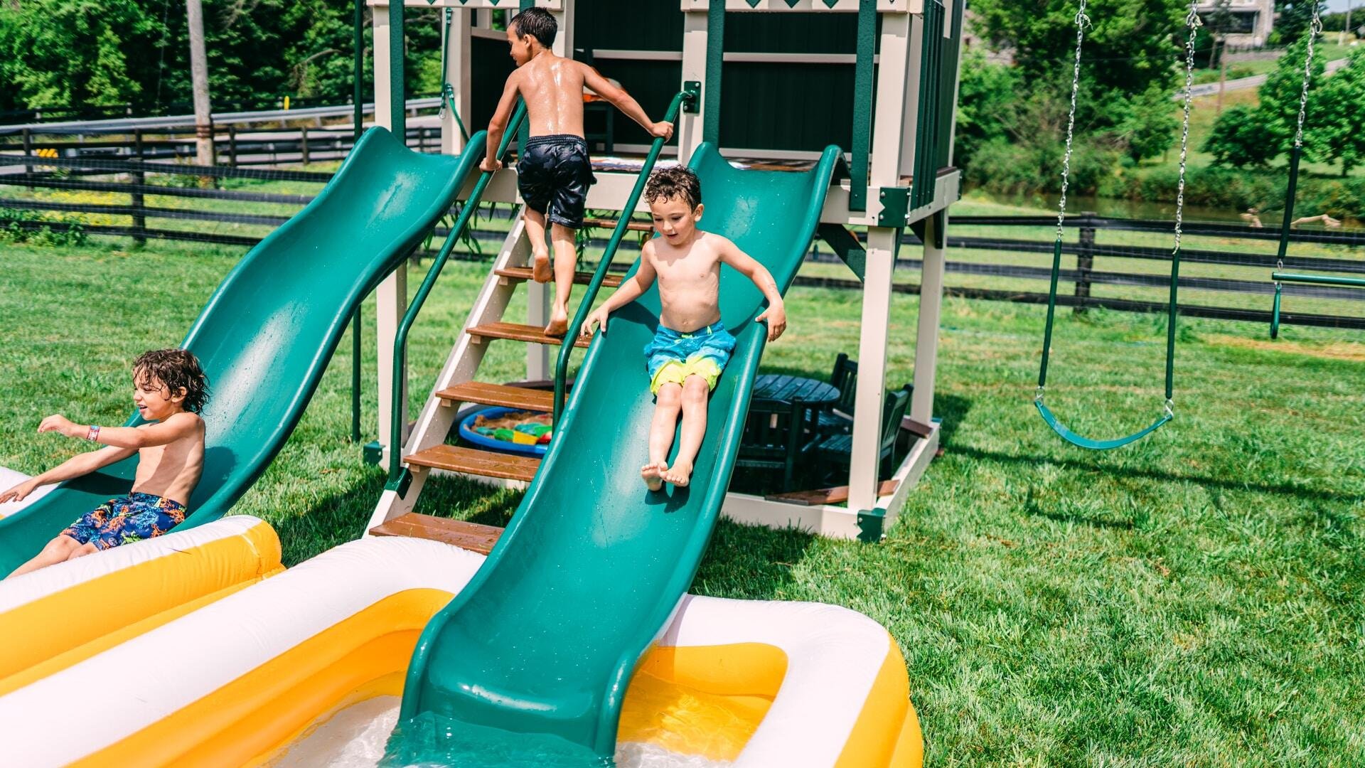 Swing Set Transformed into Water Park