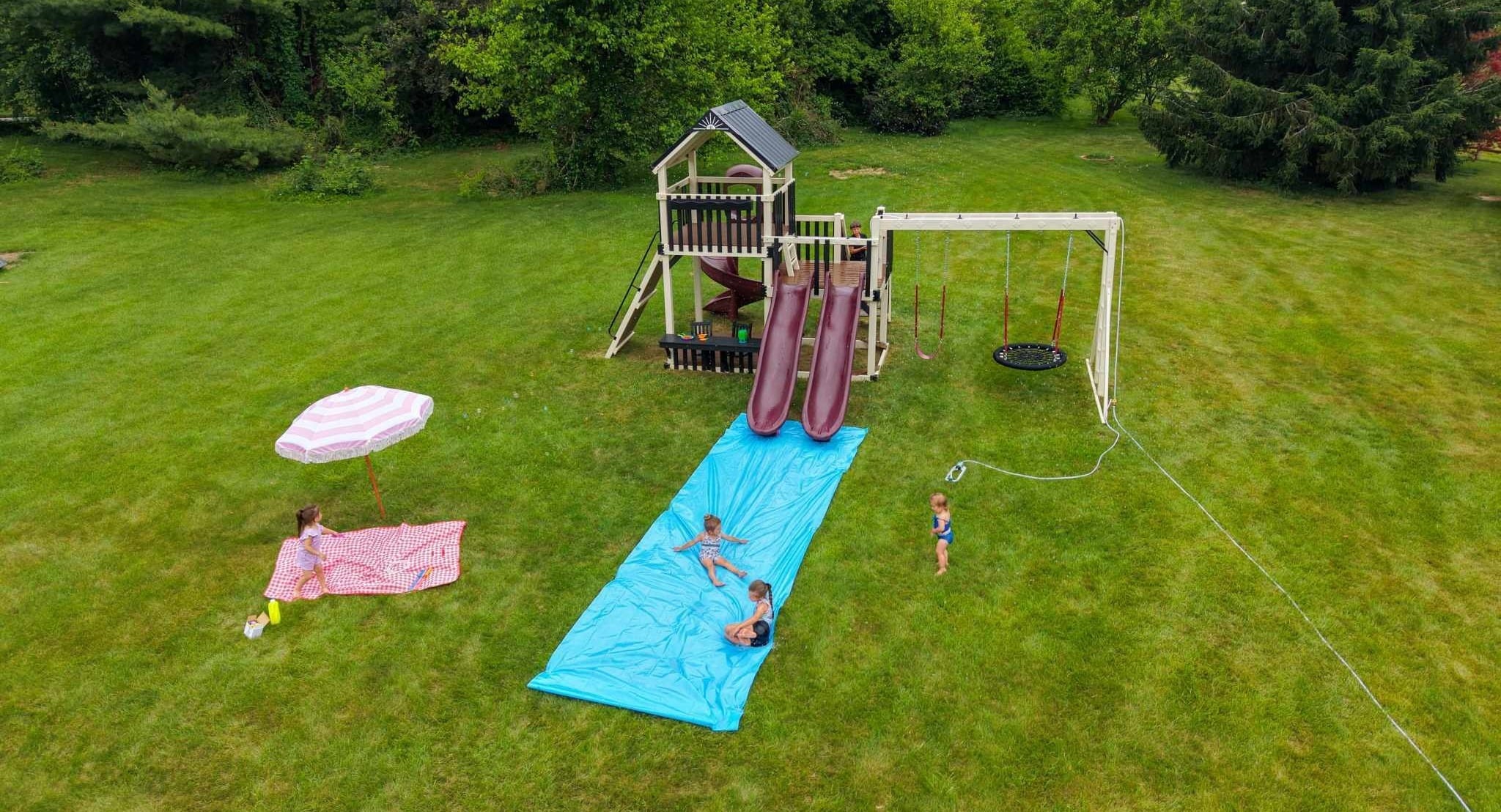 Swing Set Transformed into Water Park